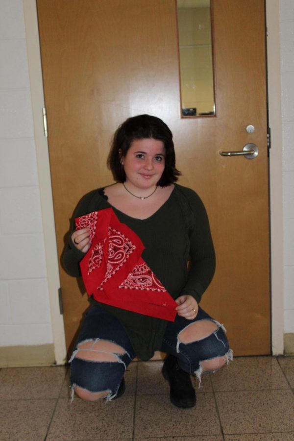 Sophomore Lana Mazza models a red bandanna.