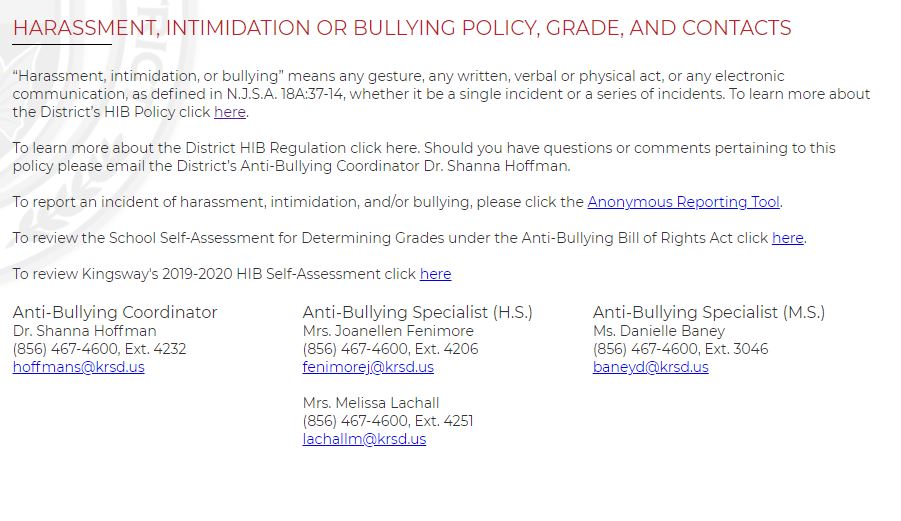 A Letter From Administration on Bullying and Harassment